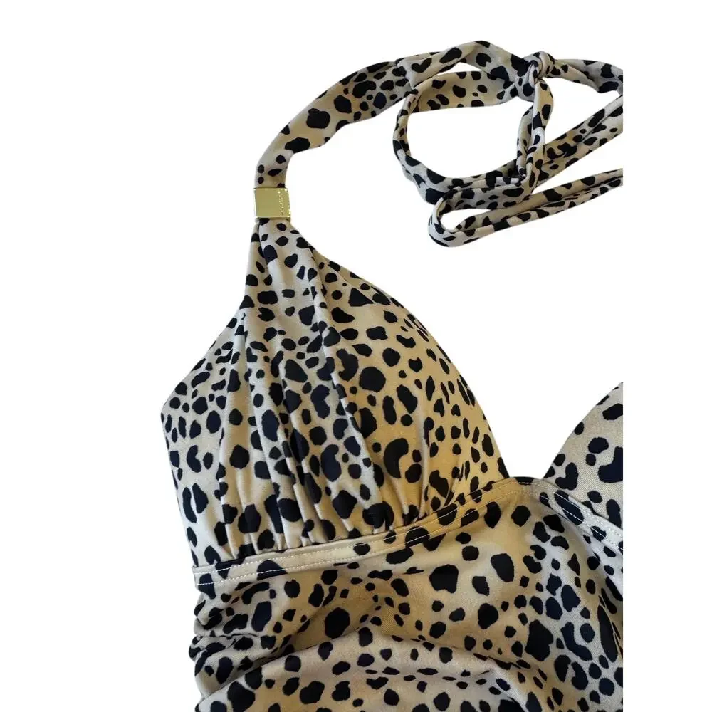 Victoria’s Secret Leopard One Piece Swimsuit Ruched Halter Small Swim halter